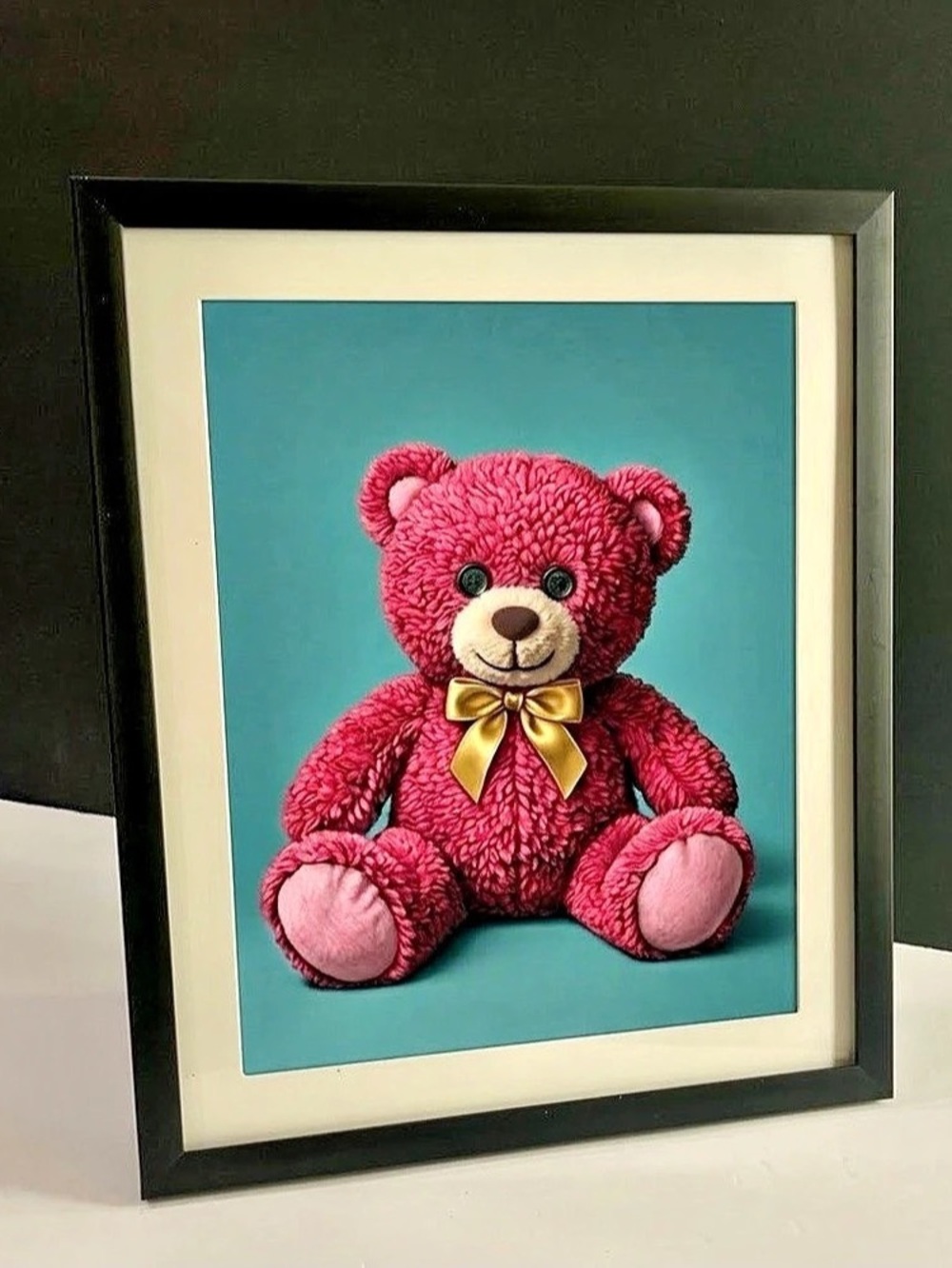 Pink Teddy Bear Framed Art Print 12”x10”
